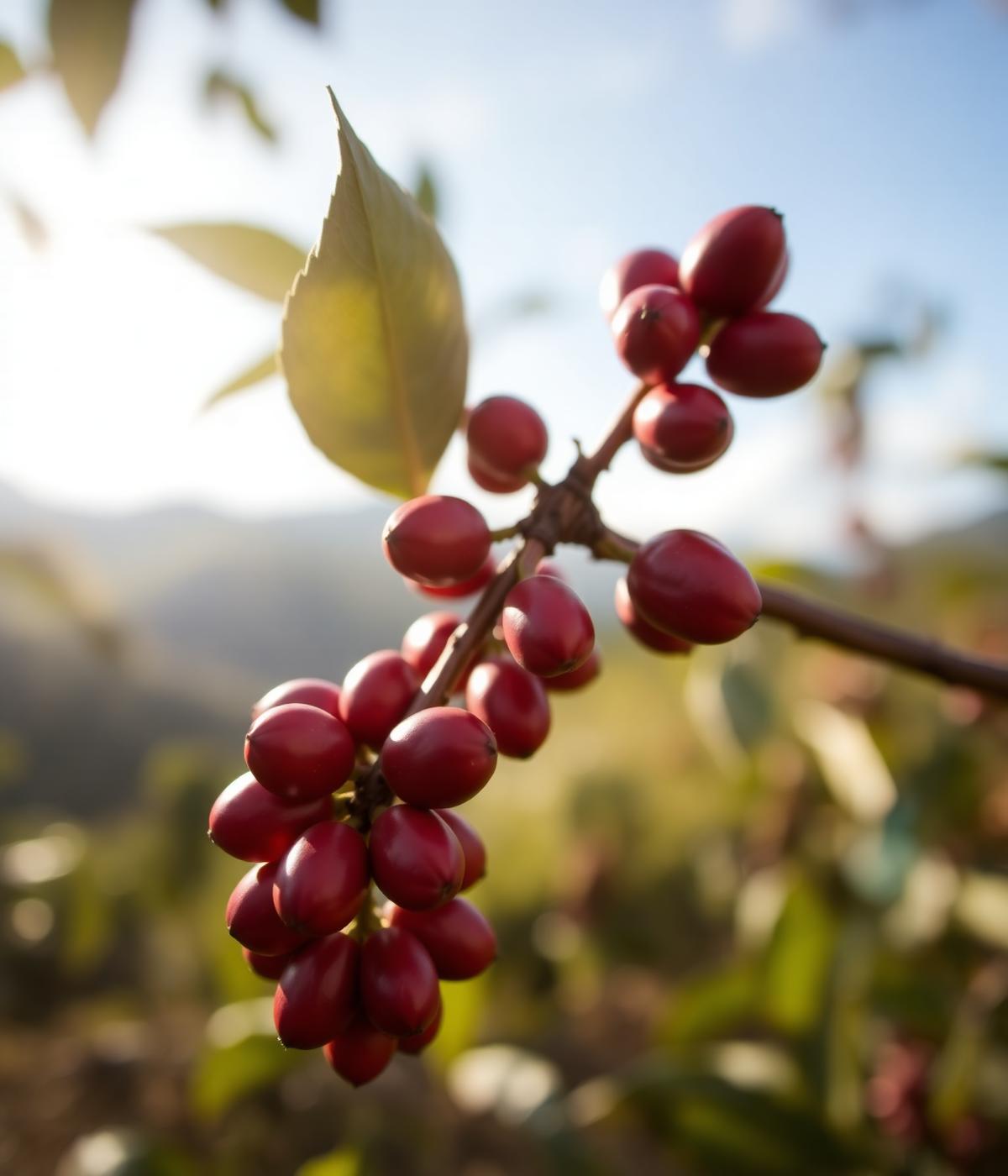 Grãos de café maduros nos pés de café das montanhas de Minas Gerais